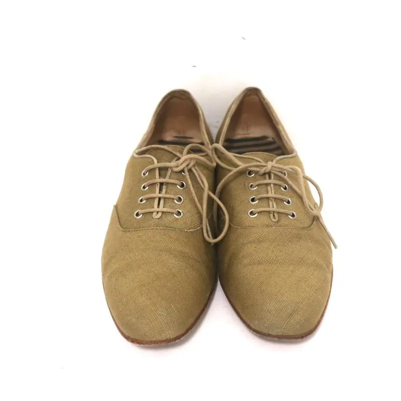Manolo Blahnik Oxfords in Salbei-Rohseide Größe 38,5 Schnürflachschuhe