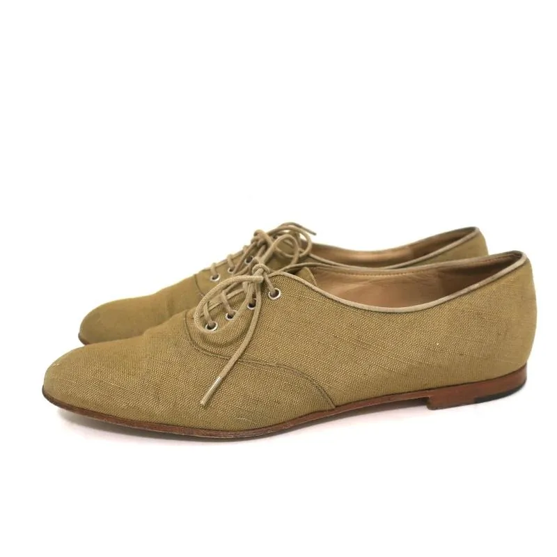 Manolo Blahnik Oxfords in Salbei-Rohseide Größe 38,5 Schnürflachschuhe