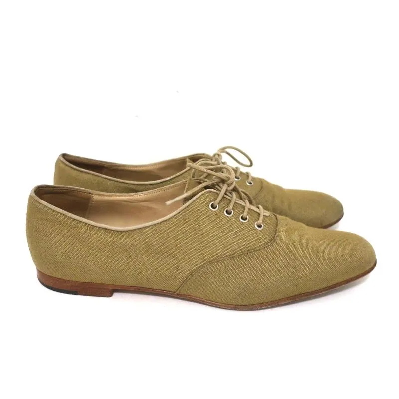 Manolo Blahnik Oxfords in Salbei-Rohseide Größe 38,5 Schnürflachschuhe