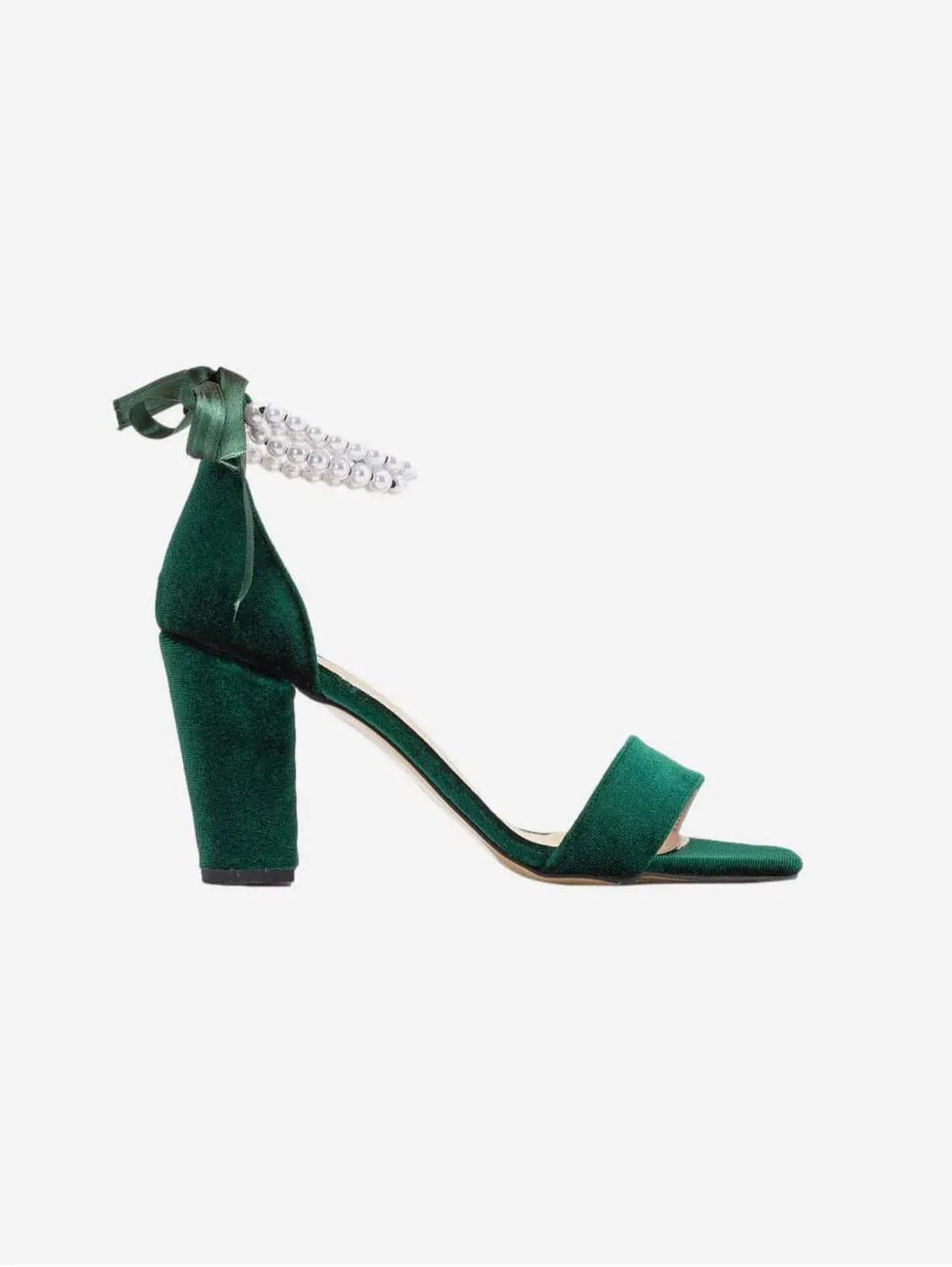 Melissa Vegan Velvet & Perlen Sandalen mit Absatz | Grün