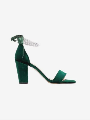 Melissa Vegan Velvet & Perlen Sandalen mit Absatz | Grün