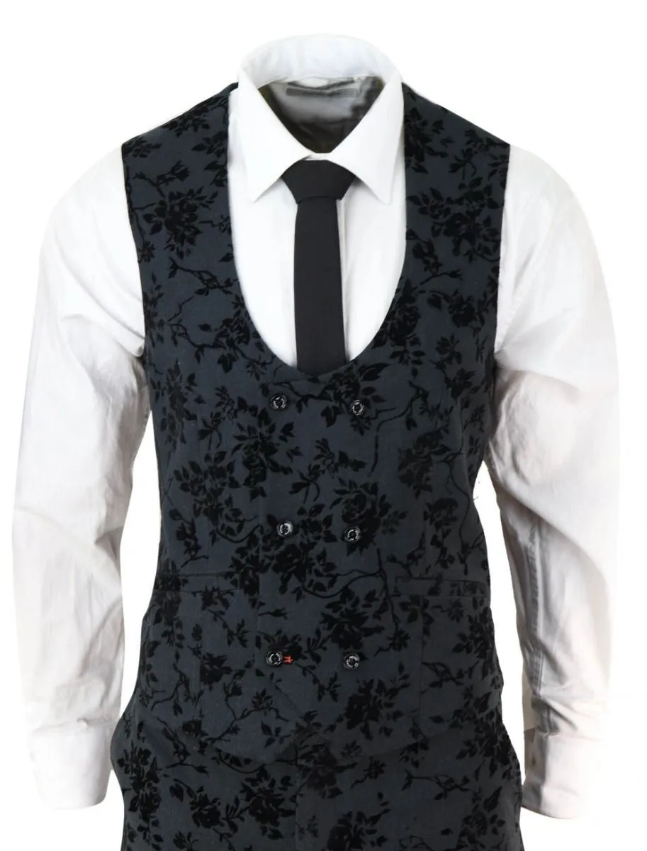 Herren 3-teiliger schwarzer Paisley Samt Dinneranzug