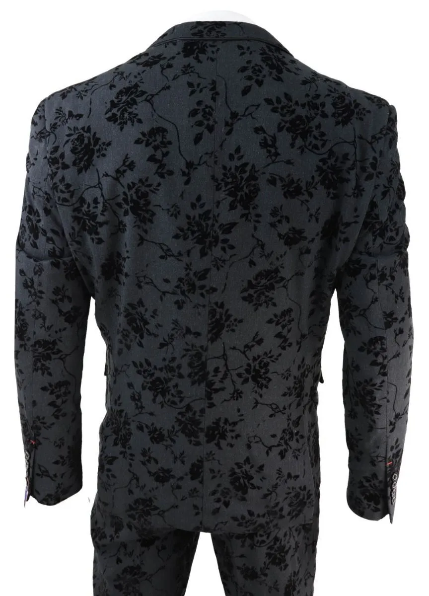 Herren 3-teiliger schwarzer Paisley Samt Dinneranzug
