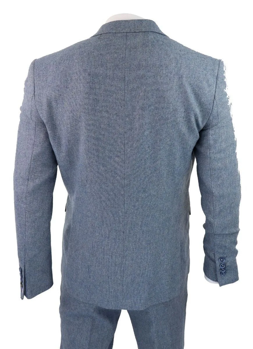 Herren 3-teiliger hellblauer Tweed-Anzug im maßgeschneiderten Retro-Stil