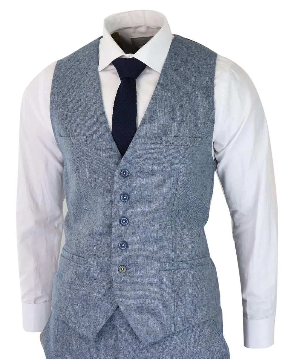 Herren 3-teiliger hellblauer Tweed-Anzug im maßgeschneiderten Retro-Stil