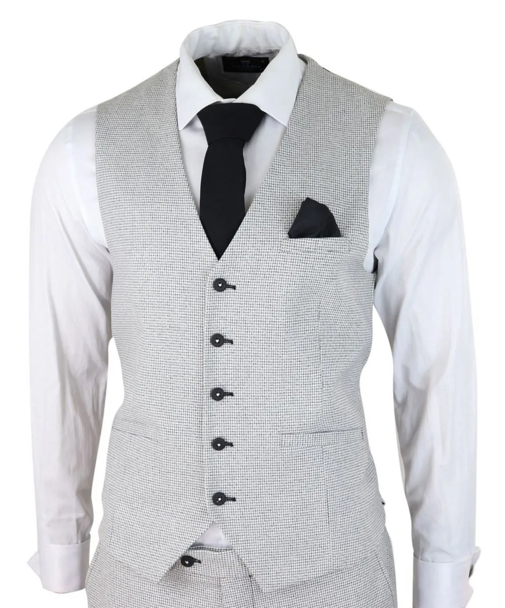 Herren 3-teiliger hellgrauer karierter Tweed Retro Klassik Anzug