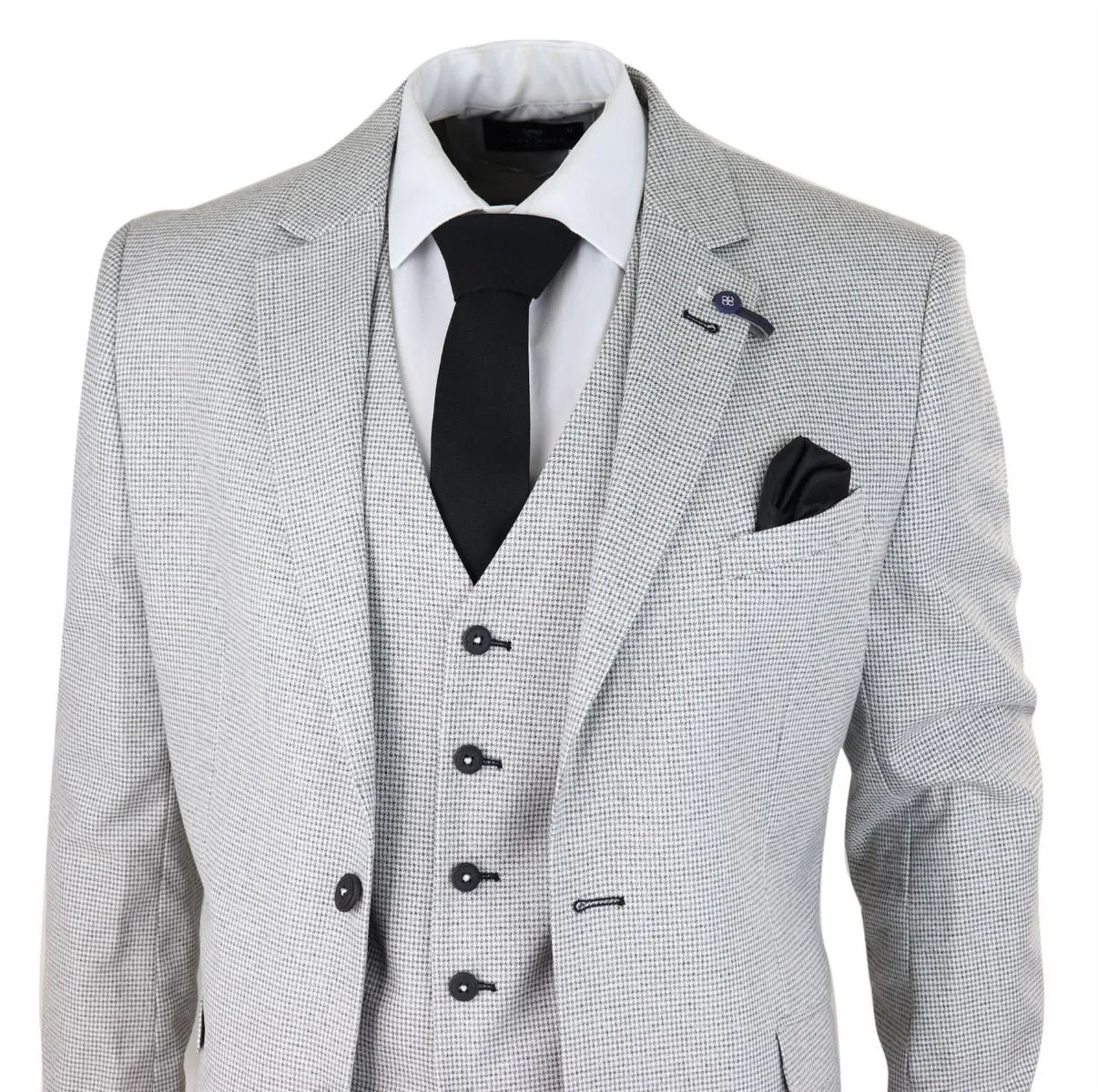 Herren 3-teiliger hellgrauer karierter Tweed Retro Klassik Anzug