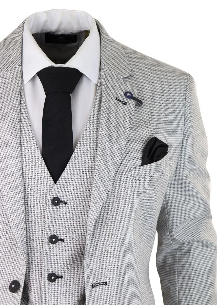 Herren 3-teiliger hellgrauer karierter Tweed Retro Klassik Anzug