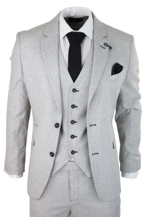 Herren 3-teiliger hellgrauer karierter Tweed Retro Klassik Anzug