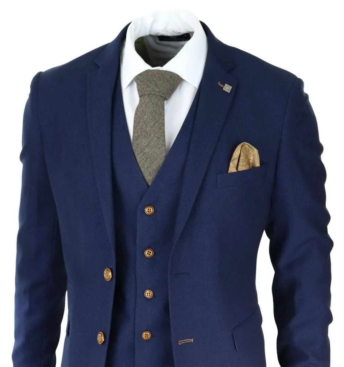 Herren 3-teiliger klassischer Anzug in Navy Blue Birdseye