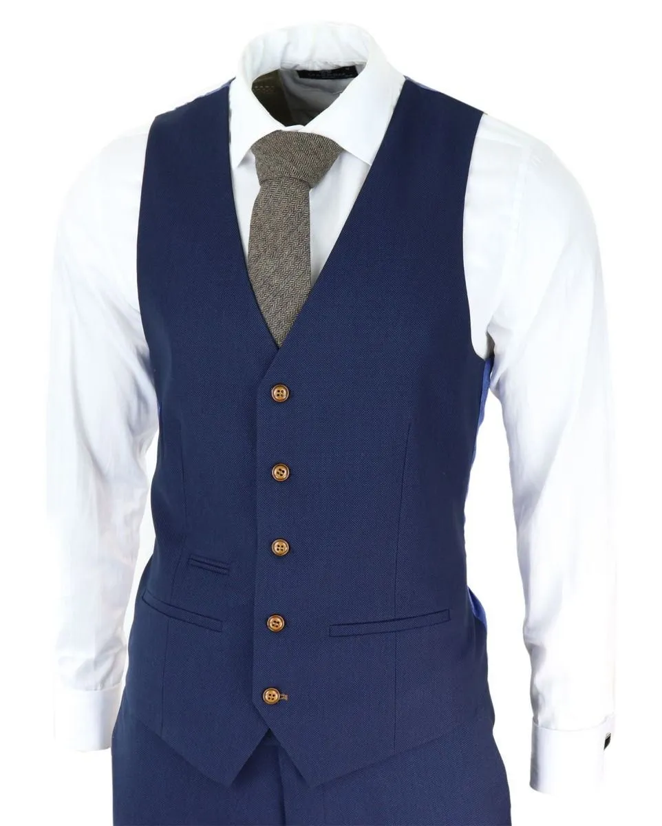 Herren 3-teiliger klassischer Anzug in Navy Blue Birdseye