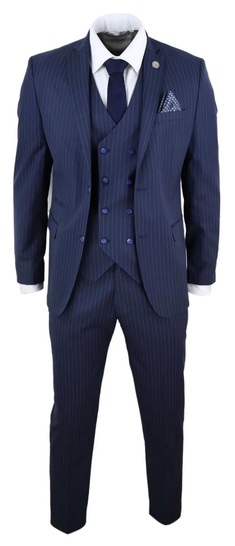 Herren 3-teiliger Retro-Anzug in Marineblau mit Nadelstreifen