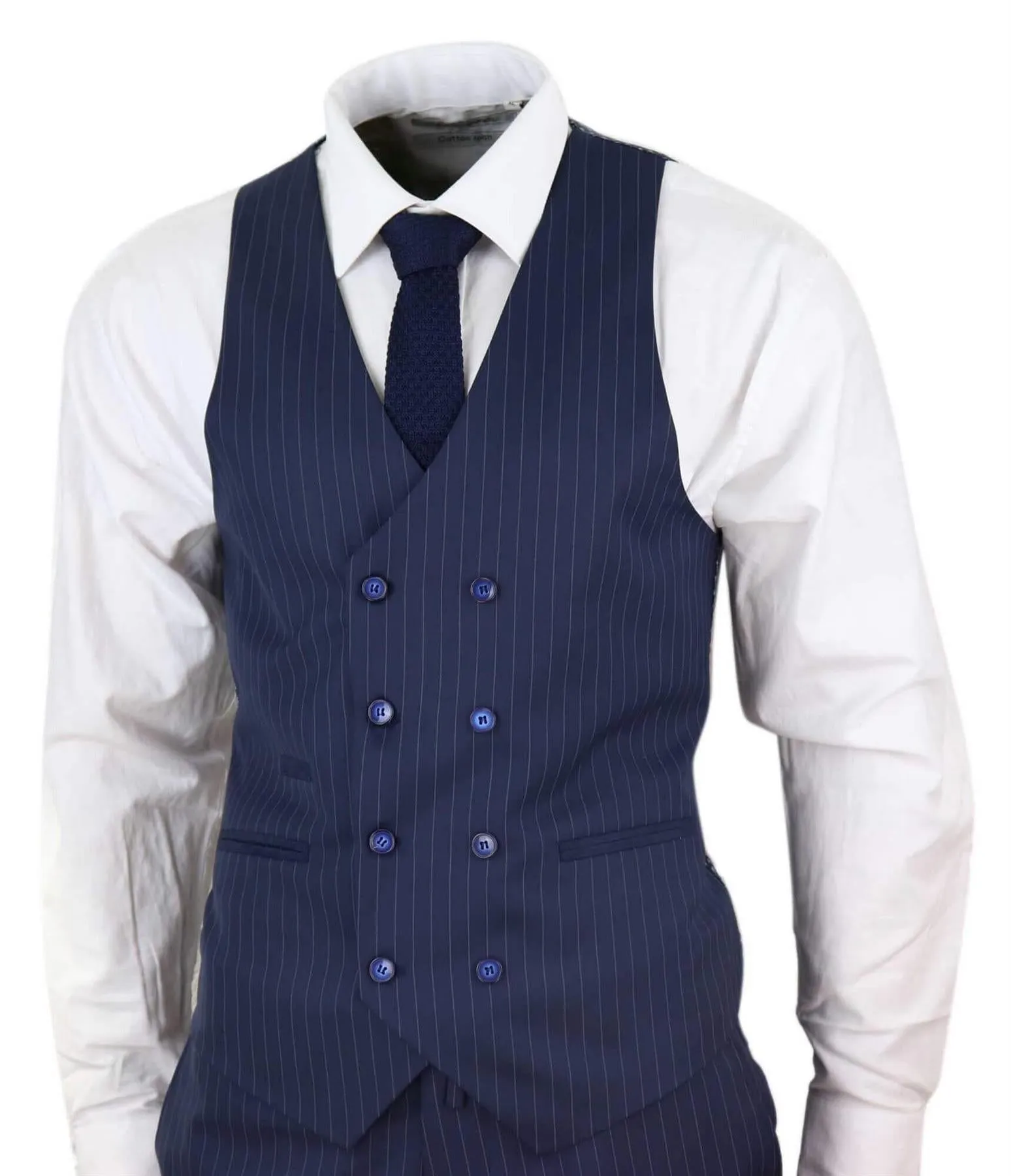 Herren 3-teiliger Retro-Anzug in Marineblau mit Nadelstreifen