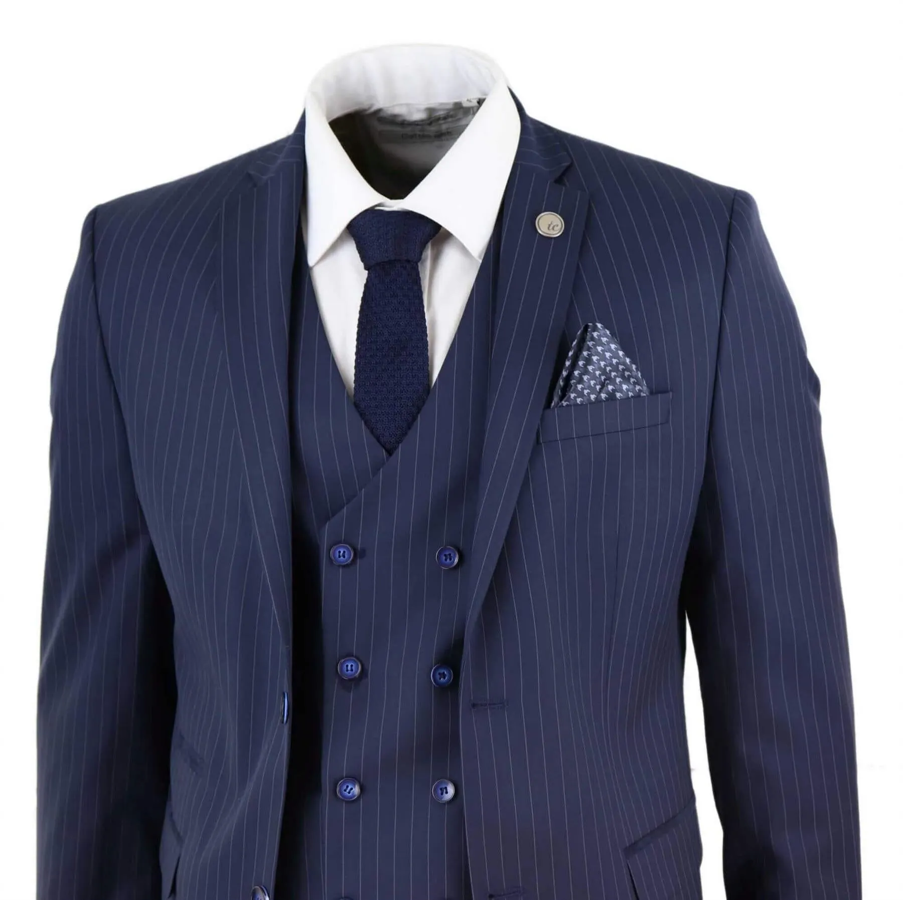Herren 3-teiliger Retro-Anzug in Marineblau mit Nadelstreifen