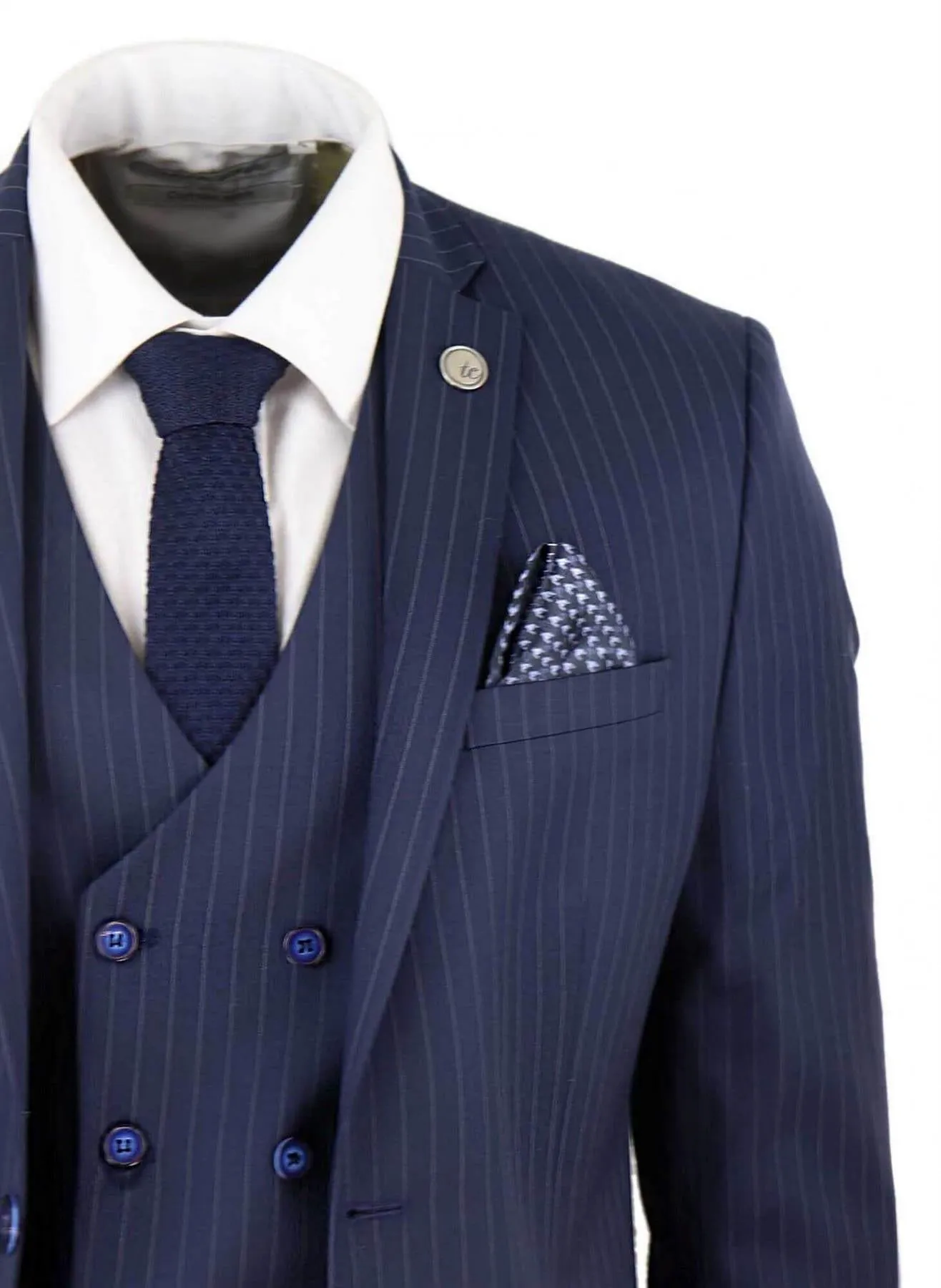 Herren 3-teiliger Retro-Anzug in Marineblau mit Nadelstreifen