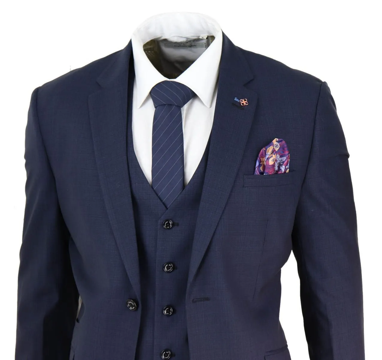 Herren 3-teiliger Marineblauer Maßgeschneiderter Retro-Klassiker Anzug