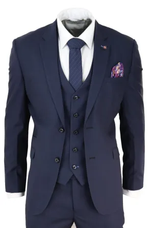 Herren 3-teiliger Marineblauer Maßgeschneiderter Retro-Klassiker Anzug