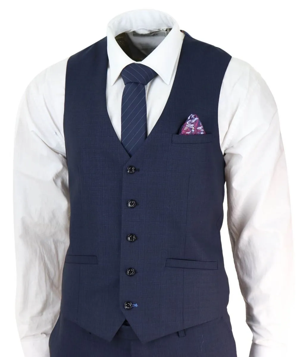 Herren 3-teiliger Marineblauer Maßgeschneiderter Retro-Klassiker Anzug