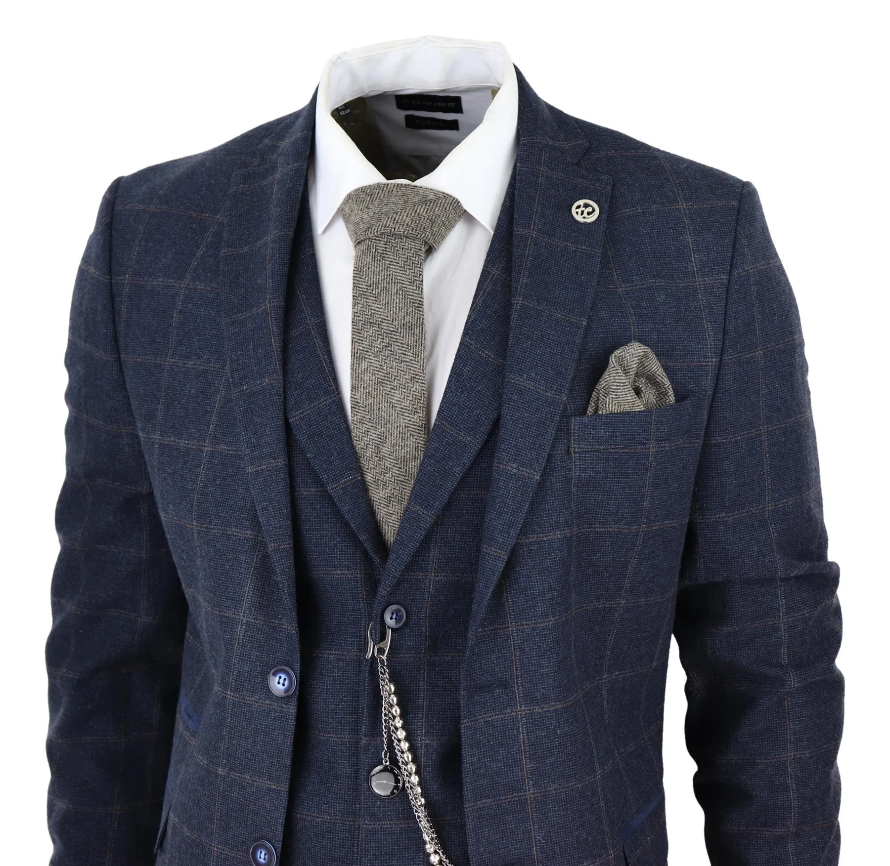 Herren 3-teiliger Wollanzug Marineblau Tweed Karo Peaky Blinders 1920 Gatsby Formal