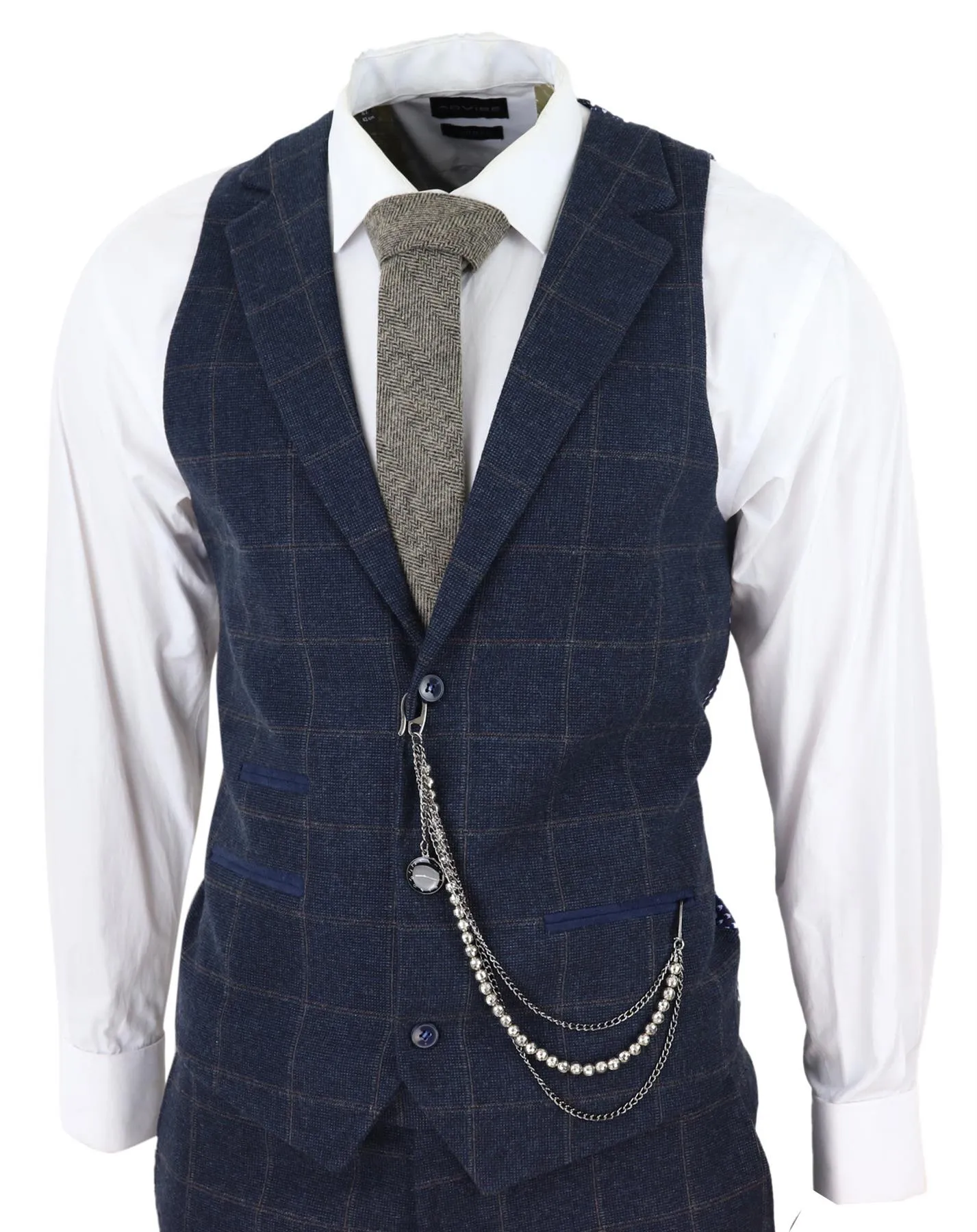Herren 3-teiliger Wollanzug Marineblau Tweed Karo Peaky Blinders 1920 Gatsby Formal