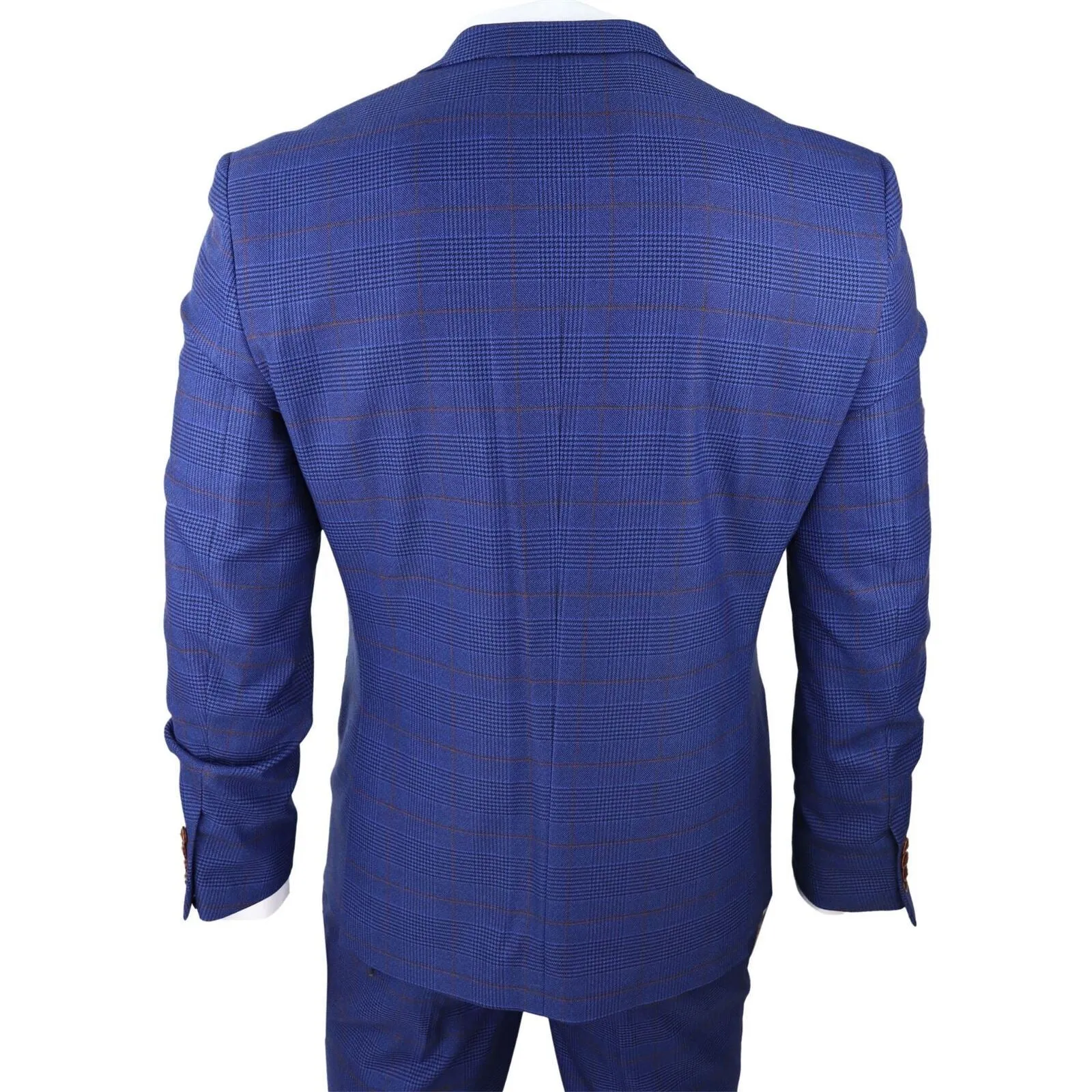 Herrenanzug in Blau und Braun mit Karomuster, 3-teilig, schlanke Passform