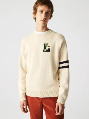 Herren-Pullover mit besticktem Markenlogo, Beige
