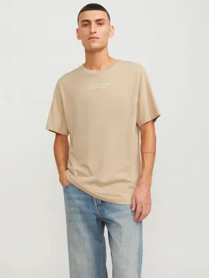 Herren T-Shirt mit aufgedrucktem Markenlogo, Beige