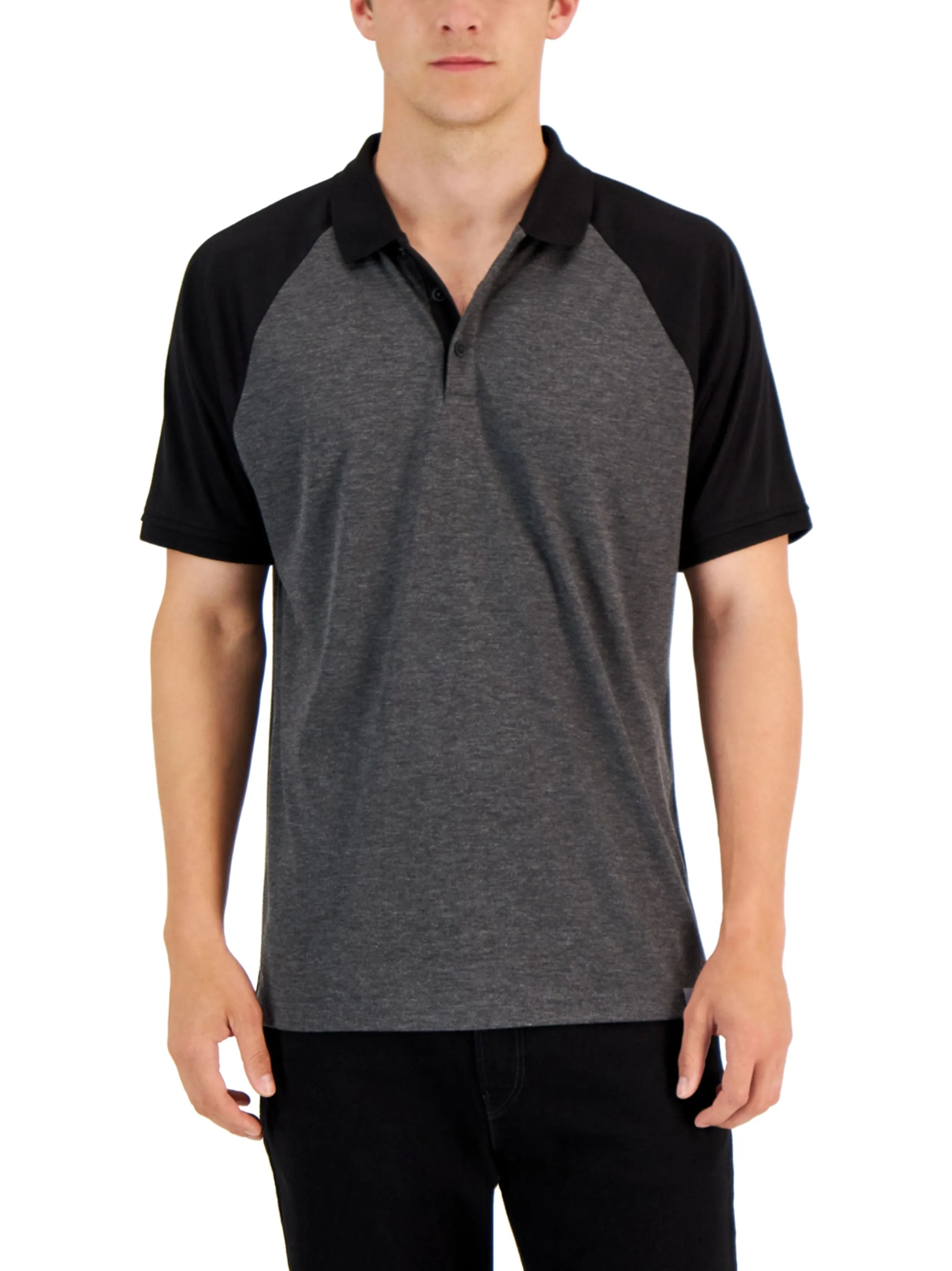 Herren Polo-Shirt mit Farbblock-Design, Dunkelgrau/Schwarz