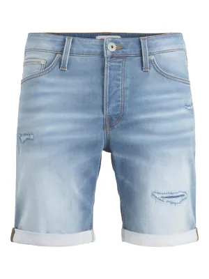 Herren-Short mit Stickerei in Waschdenim, Hellblau