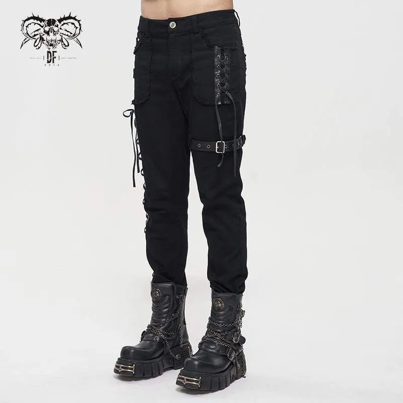 Herren Gothic Riemchen-Splice-Gürtelhose ohne Saum