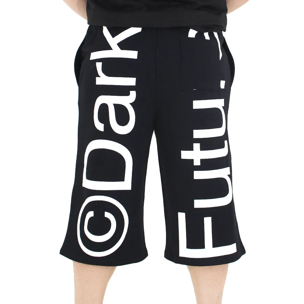 Herren Baumwollshorts mit Aufdruck auf dem Rücken, Schwarz