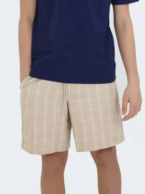 Herren-Kariertes Schlupfshorts, Beige