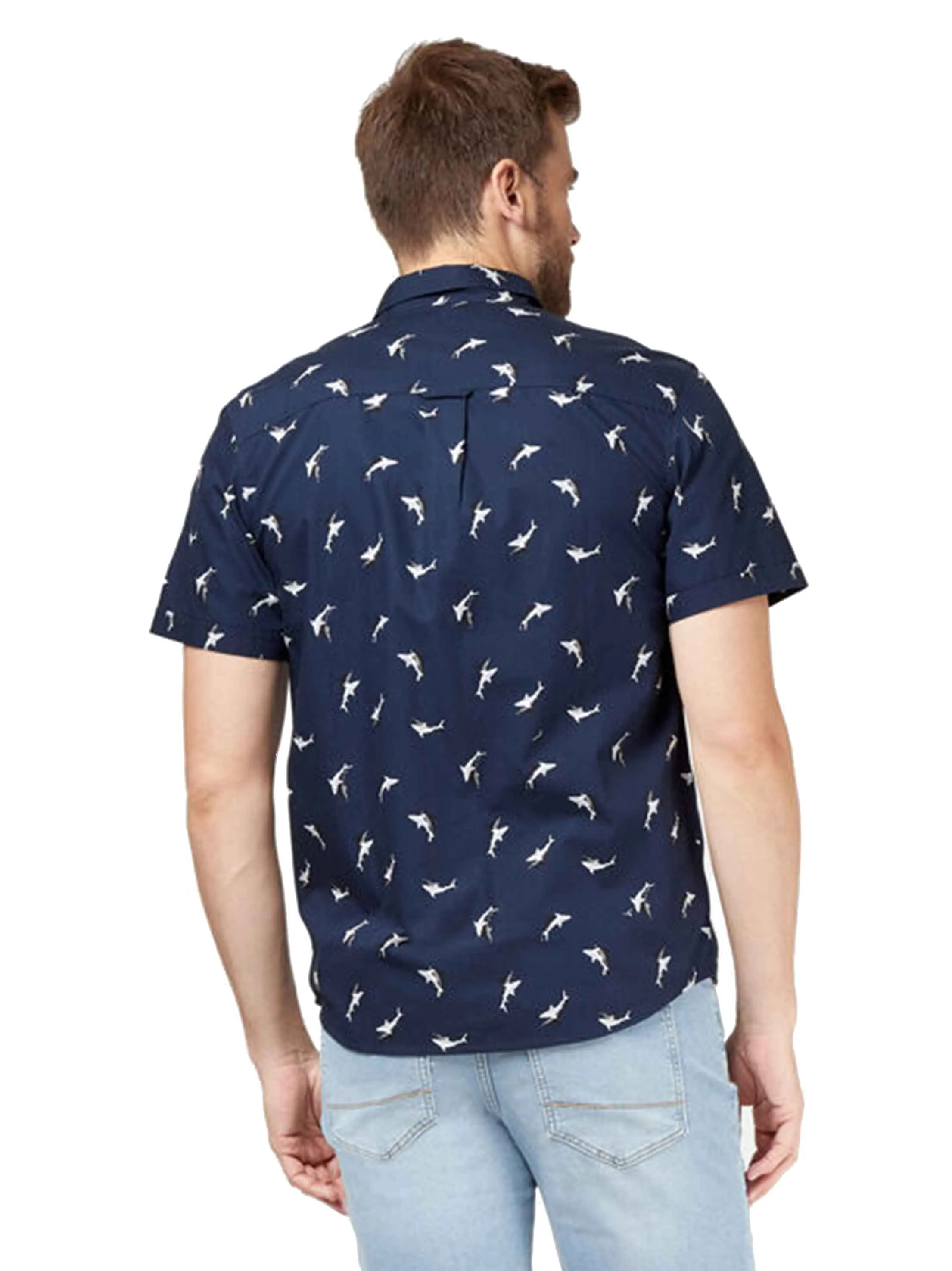 Herren Hemd mit Druckknöpfen und Druckmuster, Marineblau