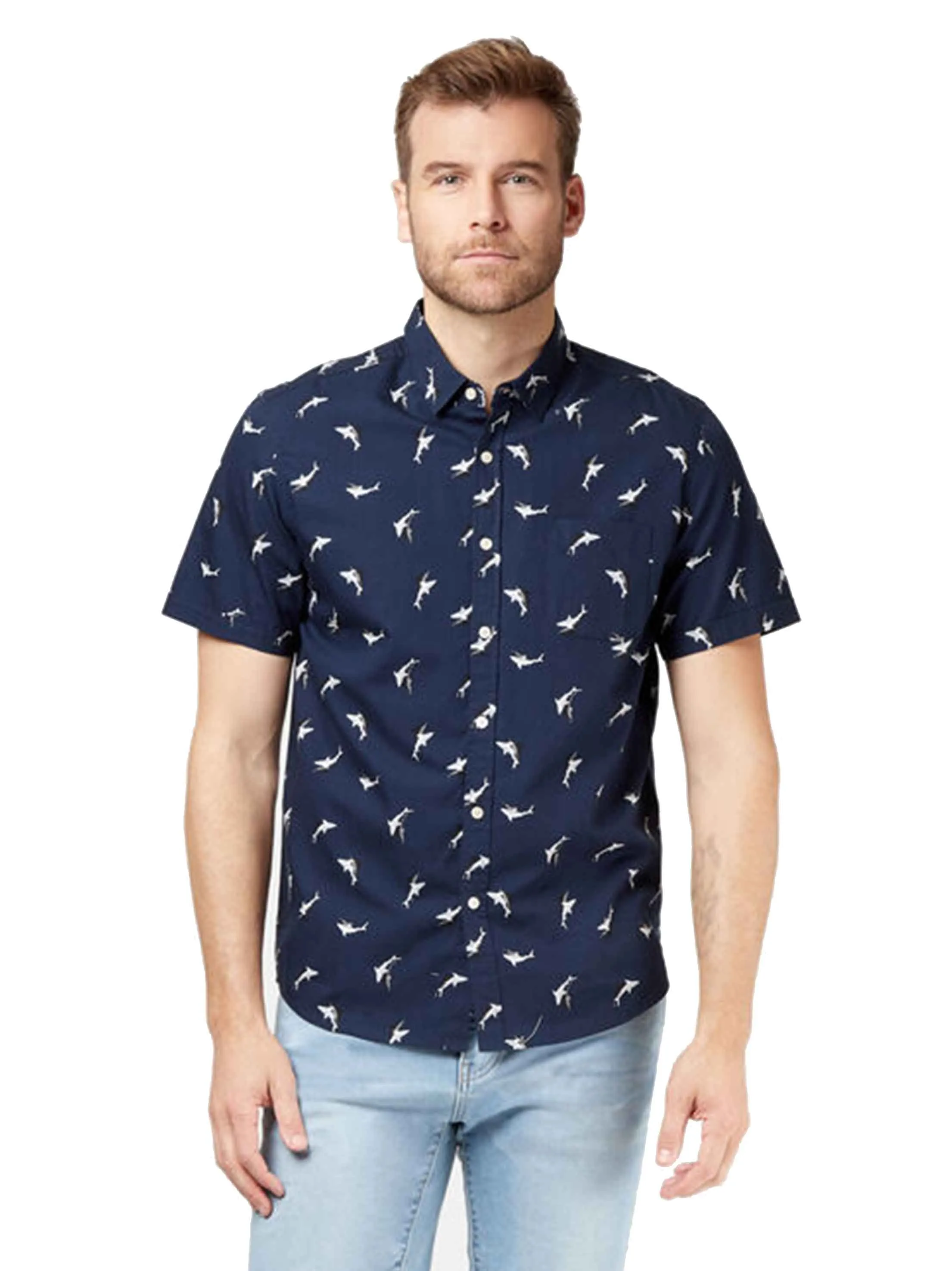 Herren Hemd mit Druckknöpfen und Druckmuster, Marineblau