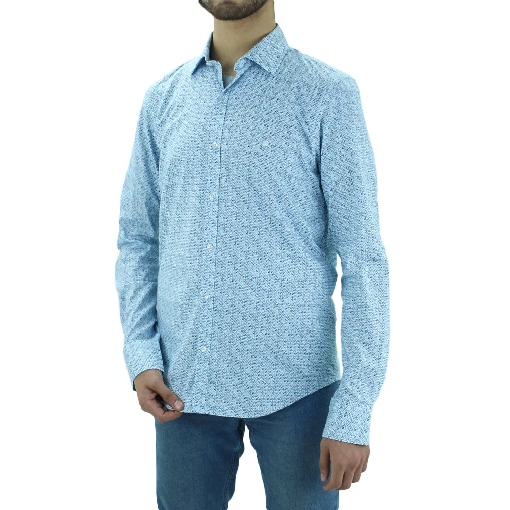 Herren Hemd mit Druck, dehnbar, lässig, Blau