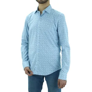 Herren Hemd mit Druck, dehnbar, lässig, Blau