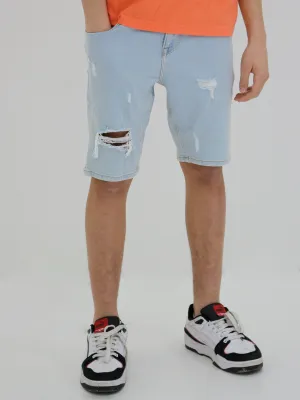 Herren-Denimshorts mit Rissen, Hellblau