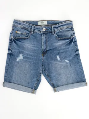 Herren Ripped Washed Denim Shorts, Blau
