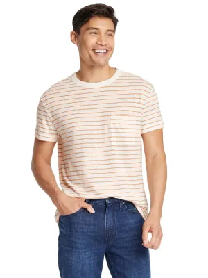 Herren-Gestricktes T-Shirt mit Streifen, Creme