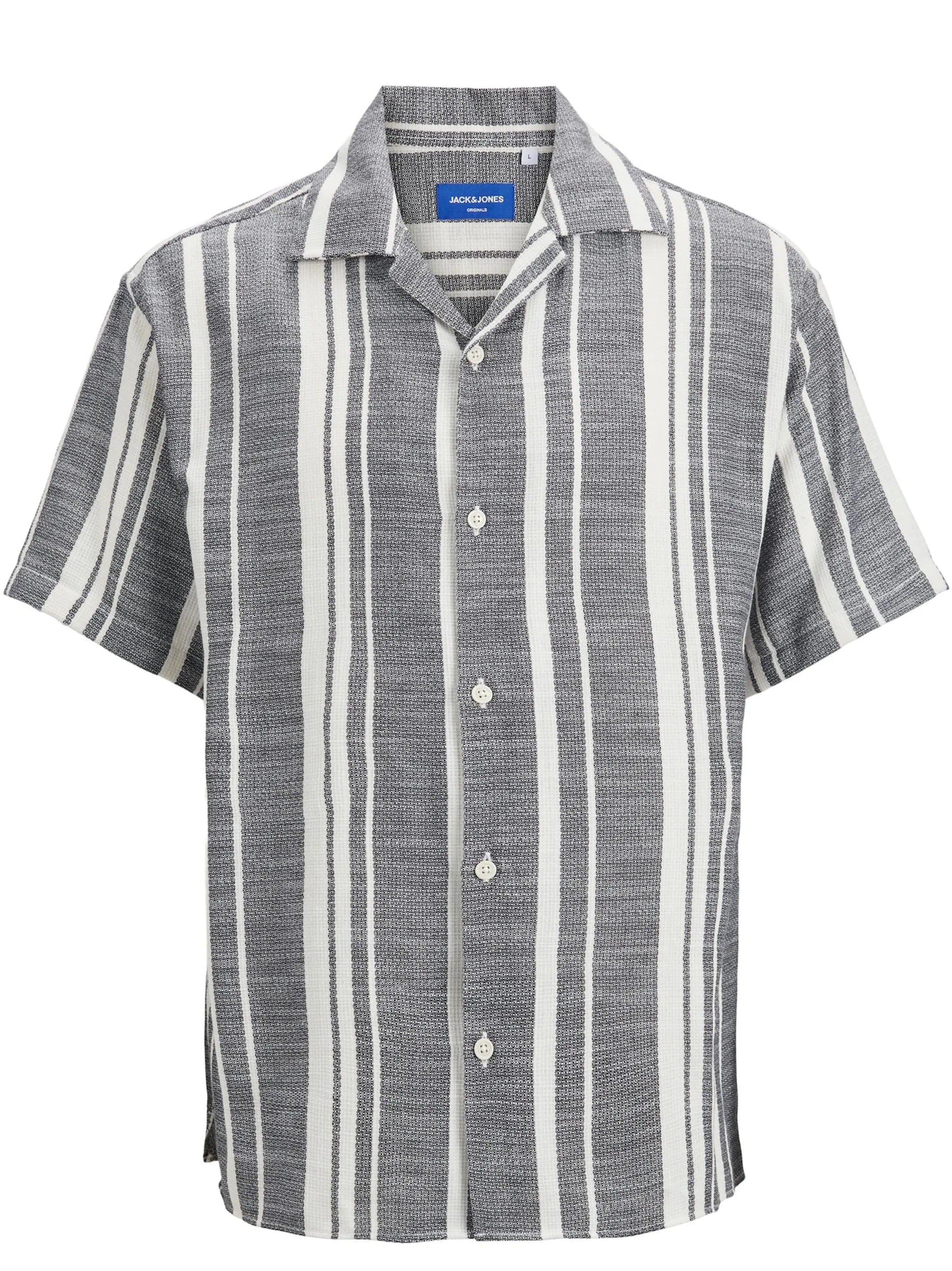 Herren Hemd mit Streifen und Textur, Schwarz/Elfenbein