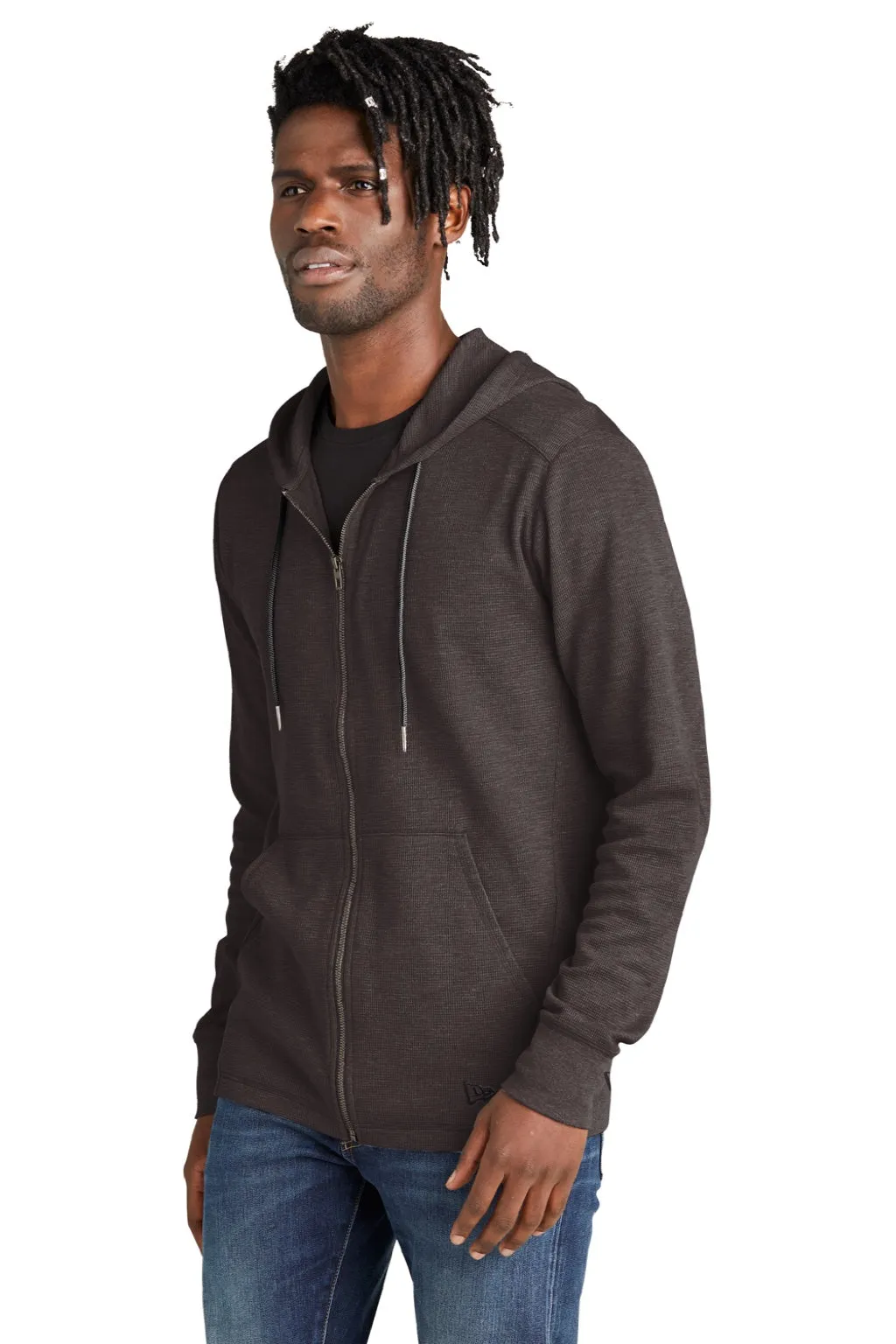 New Era Herren Thermo Kapuzenpullover mit Reißverschluss und Taschen - Heather Schwarz