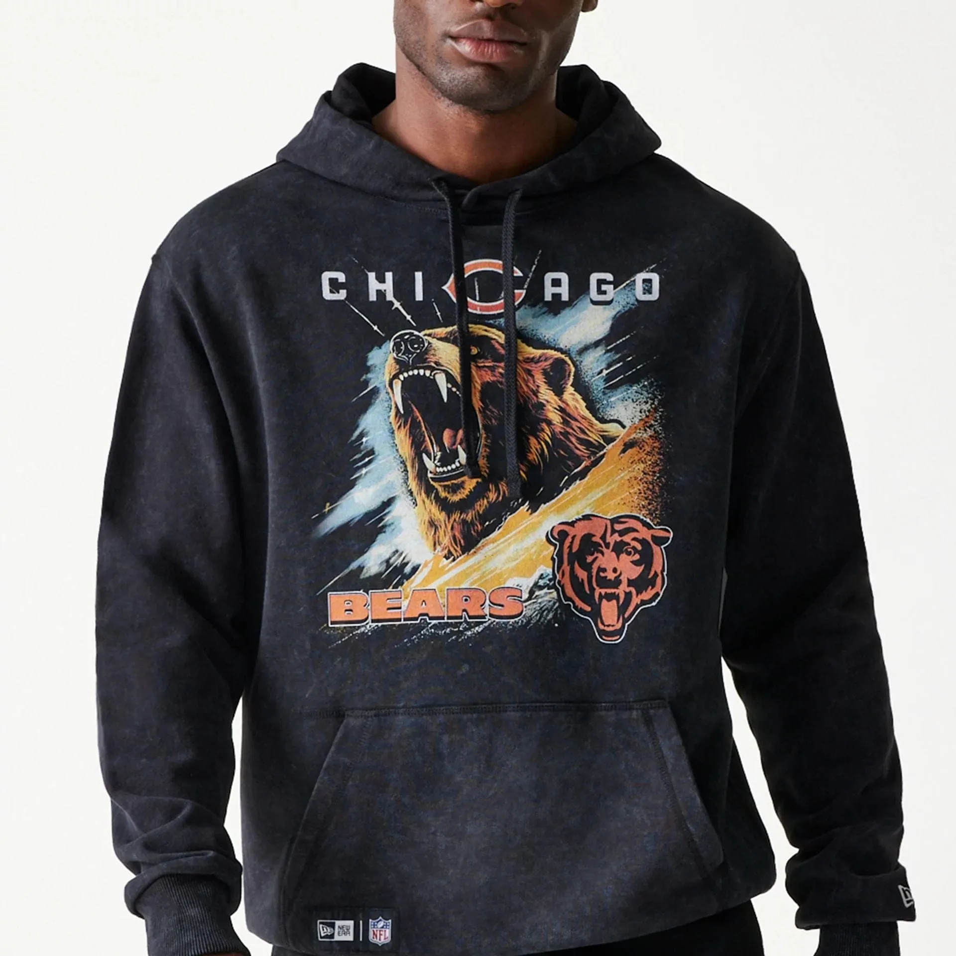 New Era Sweatshirts und Hoodies Chicago Bears NFL Spiele Premium Bekleidung Schwarzer Übergroßer Pullover Hoodie