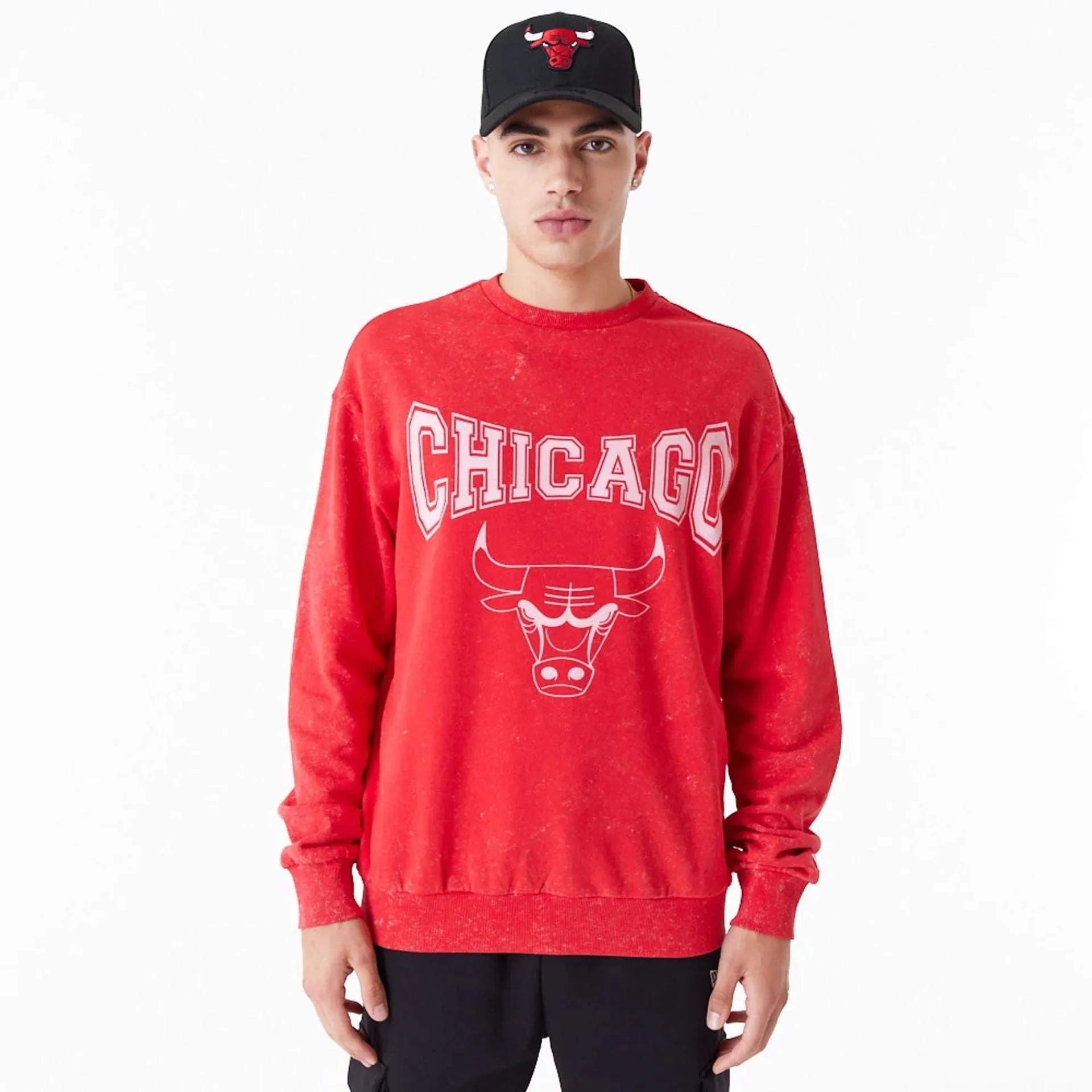 New Era Sweatshirts und Hoodies Chicago Bulls NBA Gewaschener Roter Crewneck Sweatshirt