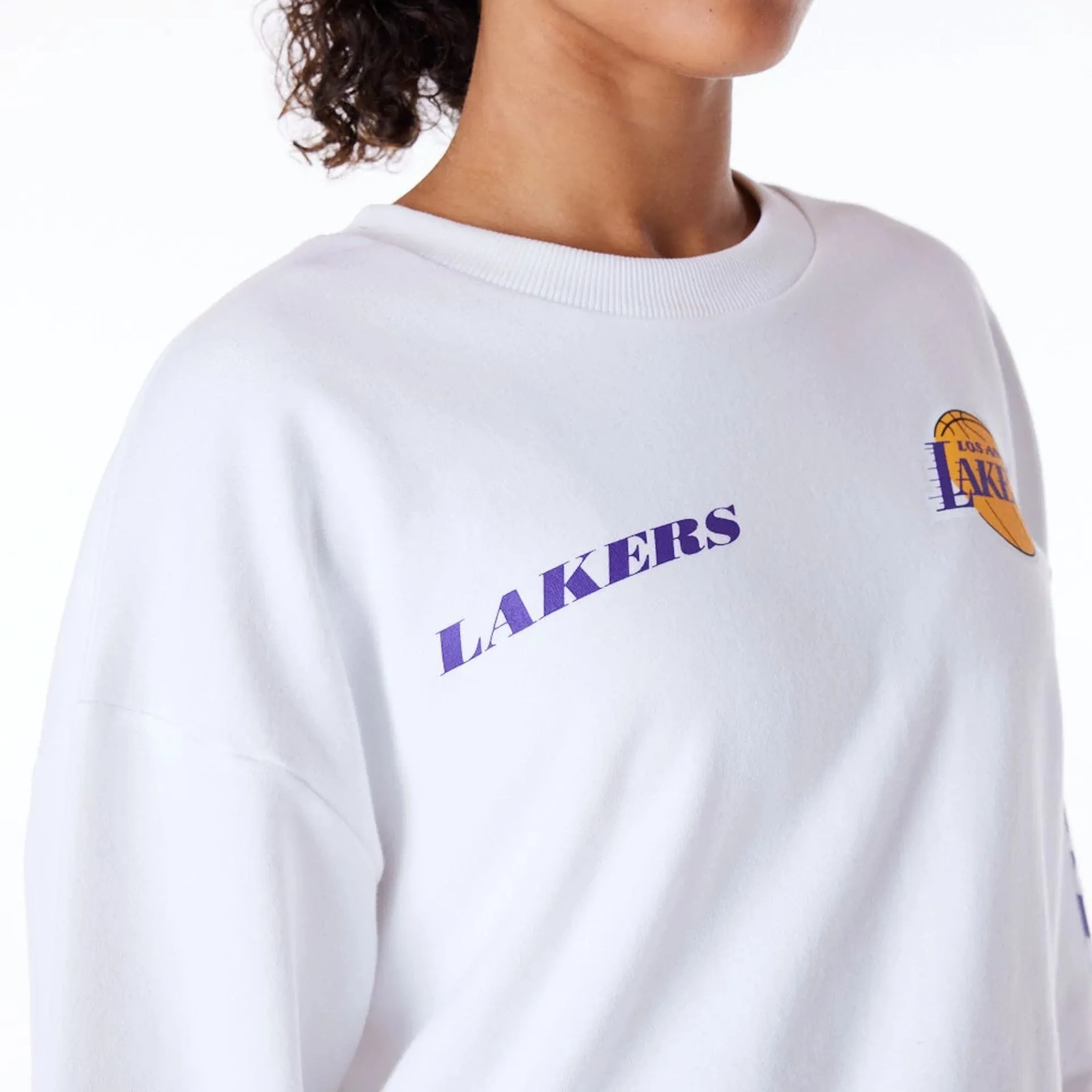 New Era Sweatshirts und Hoodies LA Lakers Damen NBA Wordmark Weiß Crop Crewneck Sweatshirt