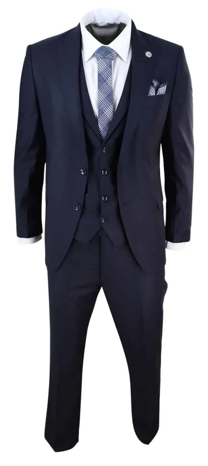 Neuer Herren 3-teiliger Anzug Einfarbig Marineblau Klassisch Maßgeschneidert Schick Casual 1920er Jahre Formell