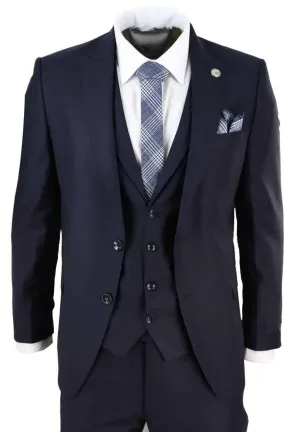Neuer Herren 3-teiliger Anzug Einfarbig Marineblau Klassisch Maßgeschneidert Schick Casual 1920er Jahre Formell