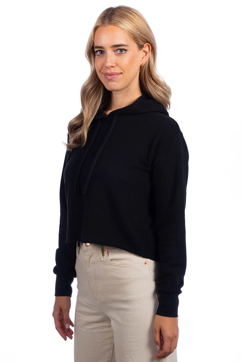 Next Level Damen Cropped Kapuzenpullover Hoodie - Schwarz