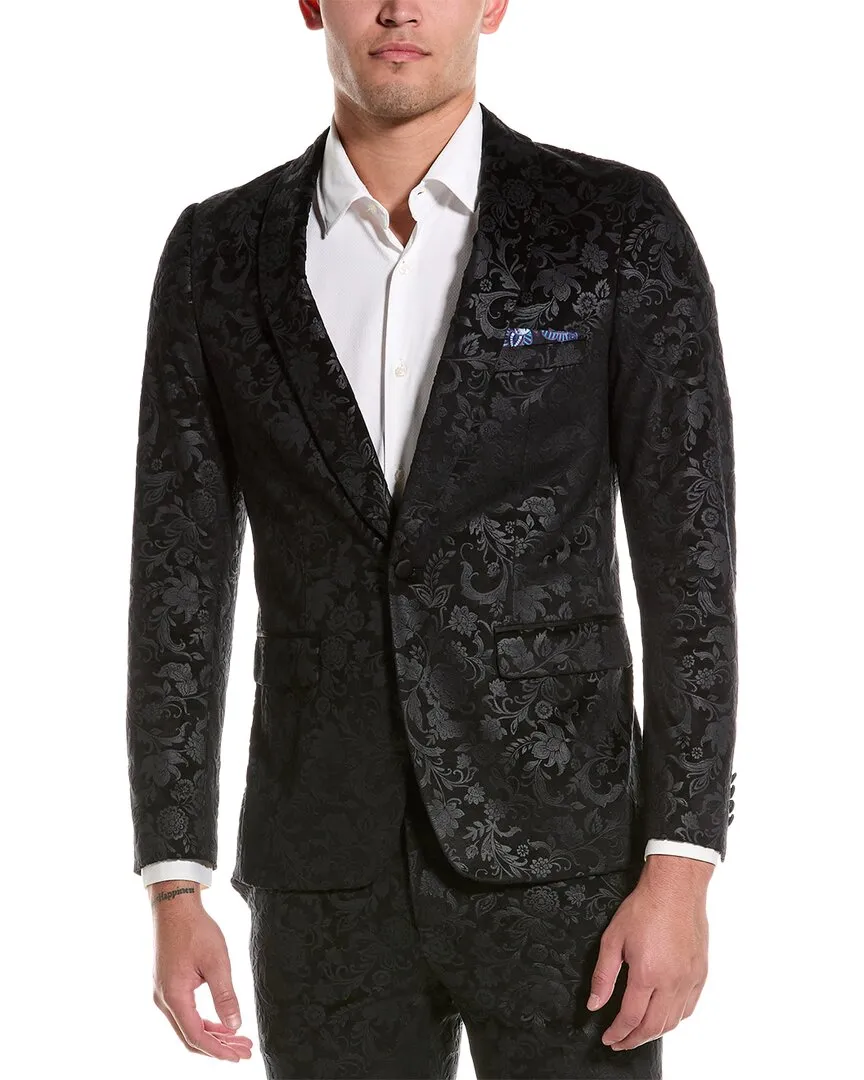 Paisley & Grau Regent Slim Fit Jacquard Samt Jacke