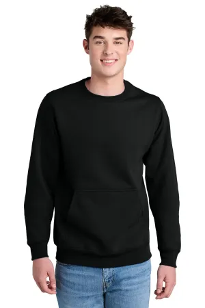 Port & Company Herren Core Fleece Crewneck Sweatshirt mit Beuteltasche - Tiefschwarz