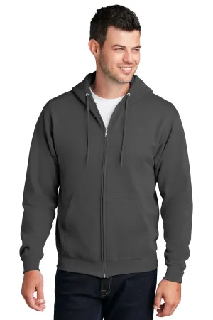 Port & Company Herren Core Pill Resistant Fleece Full Zip Kapuzenpullover Hoodie mit Taschen - Anthrazitgrau
